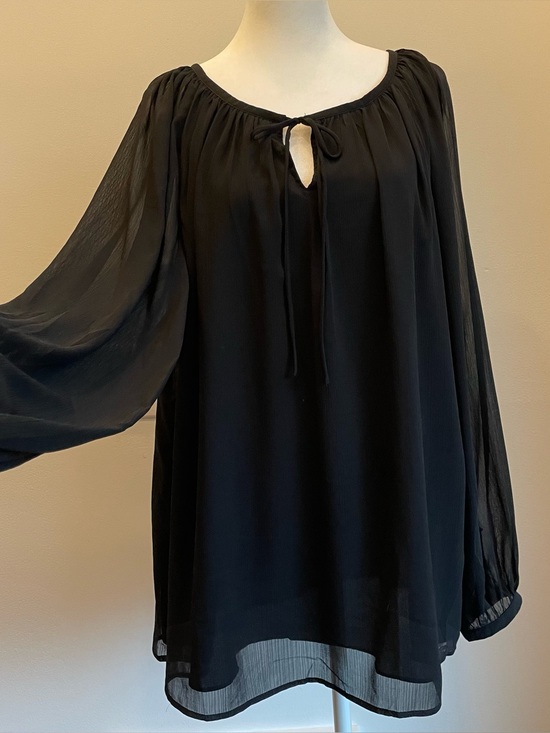 Talbots Tops - 🌸Talbots Crepe Lined Tie-neck Tunic Flowy Blouse with Sheer Sleeves , size L